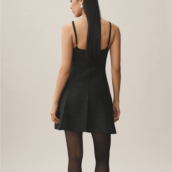 Anthropology Square-Neck Pleated A-Line Lurex Mini Sweater Dress size small - Picture 2 of 6